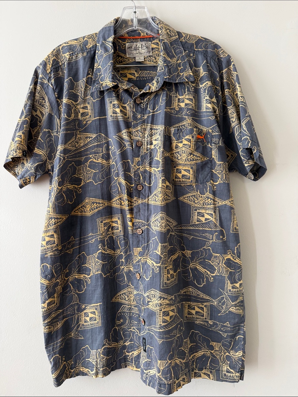 Salt Life Navy/Gray and Tan Short-Sleeve Camp Shirt